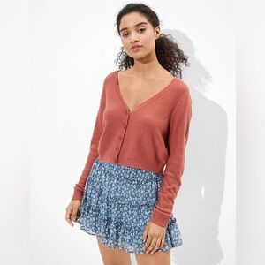 American Eagle V-Neck Button Down Cropped Cardigan Women's Size XS in Rust